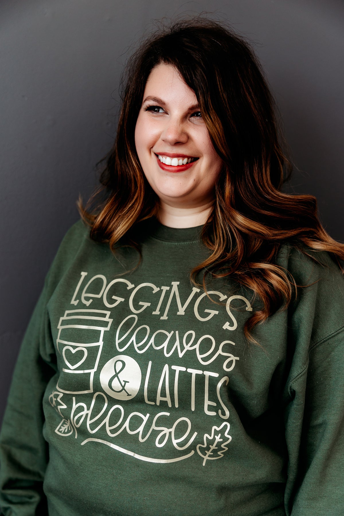 Leggings, leaves, and lattes sweatshirt