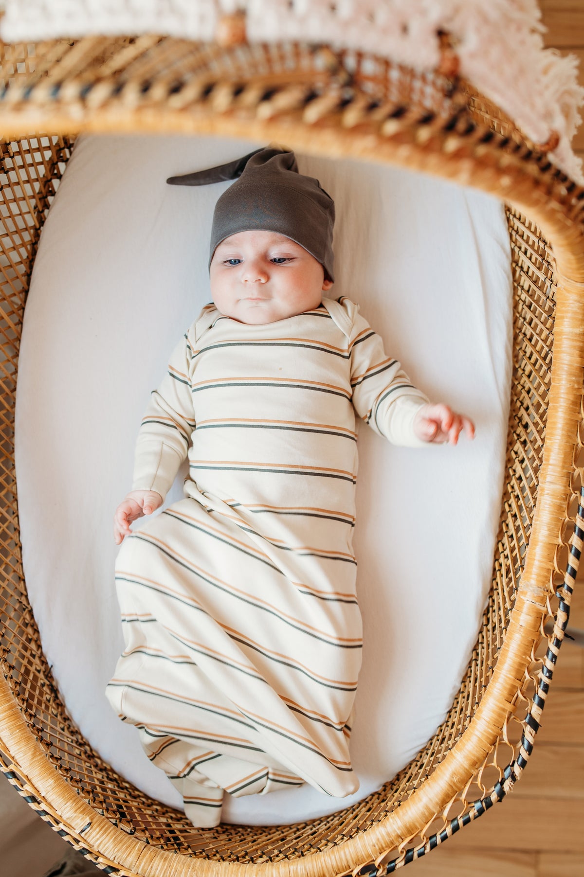 Tan and Blue Stripe Knotted Gown