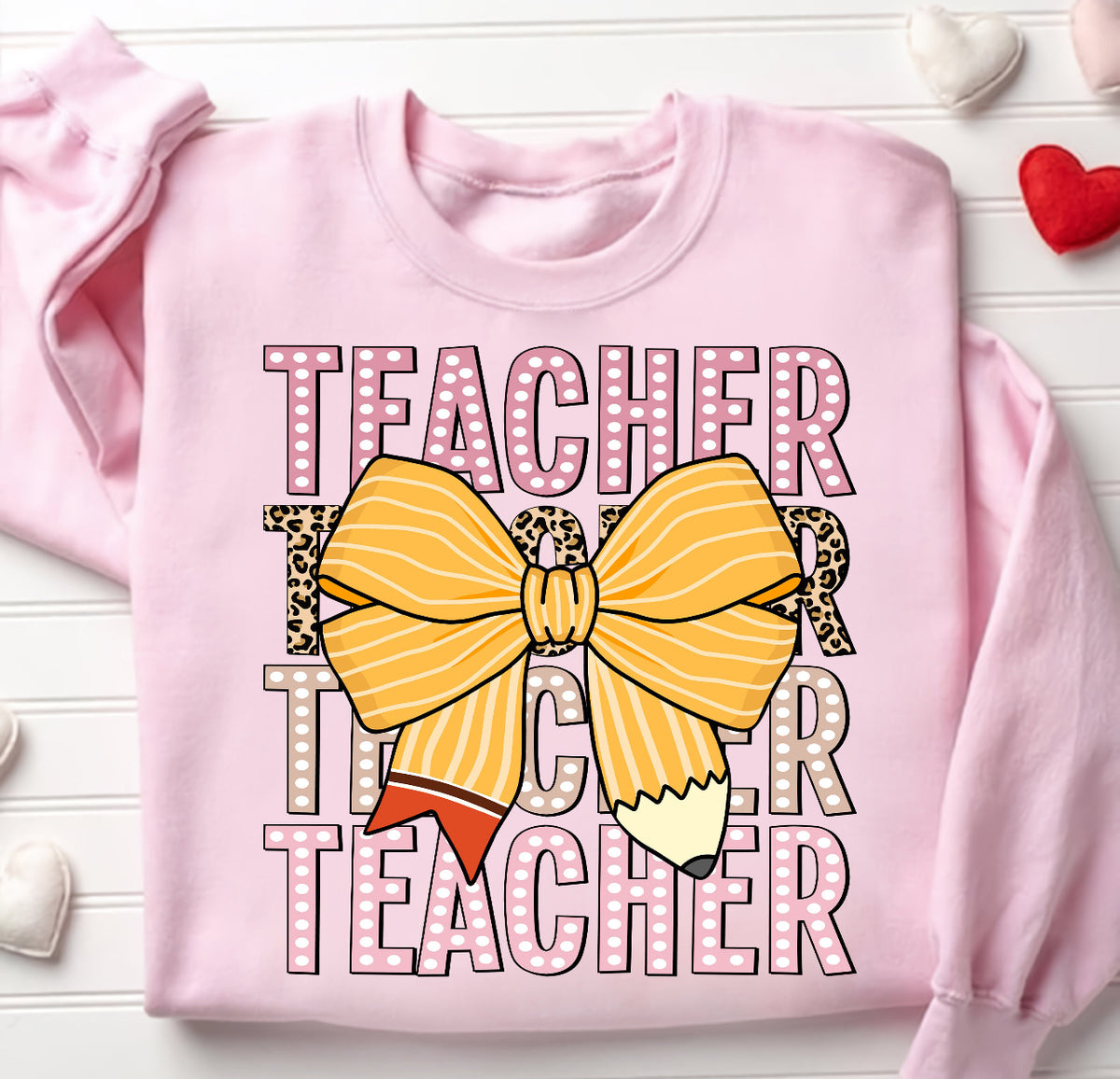 Pink Bow Teacher Sweatshirt (Adult)